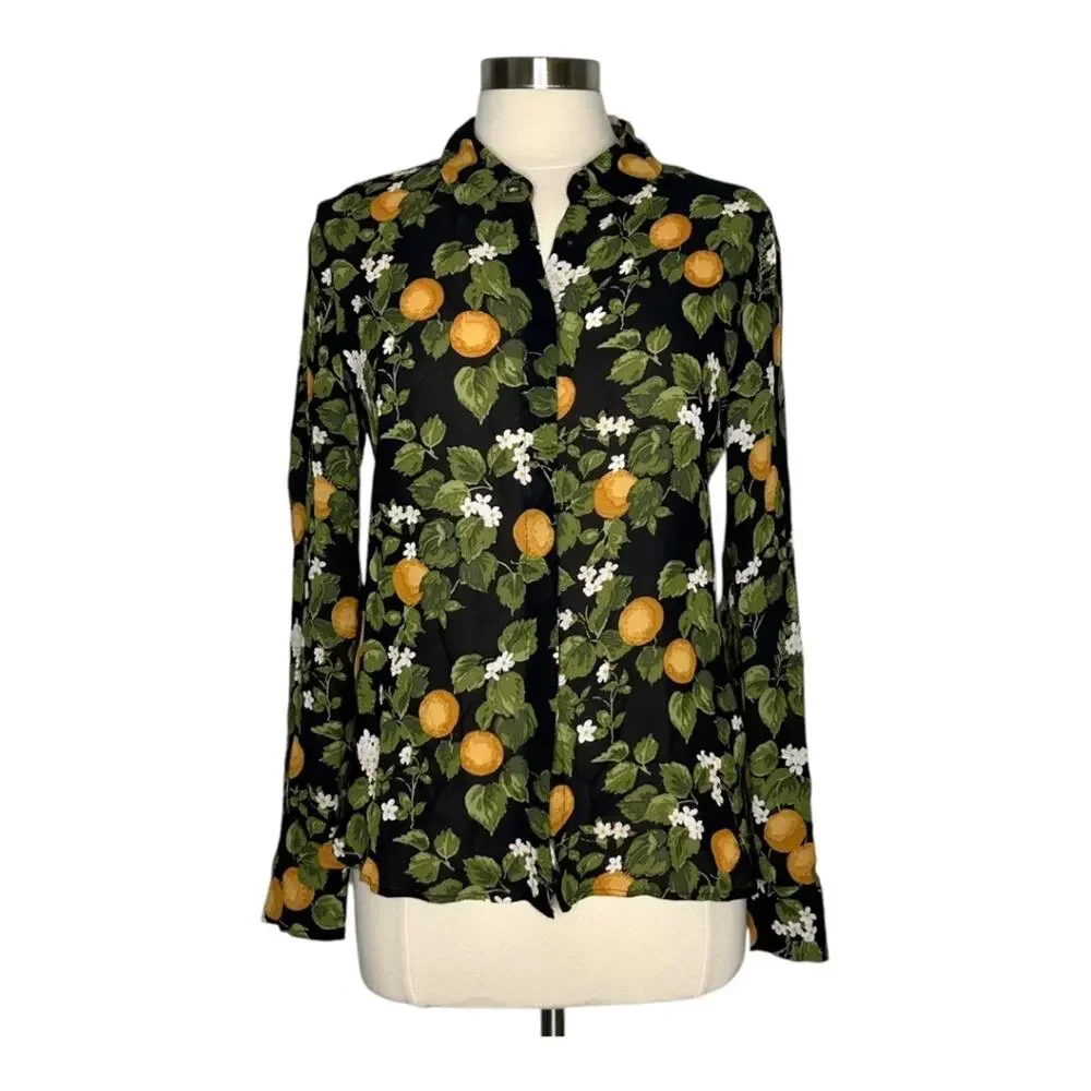 Reformation Violet Long Sleeve Button Front Blouse In Clementine Oranges Small - Picture 2 of 11